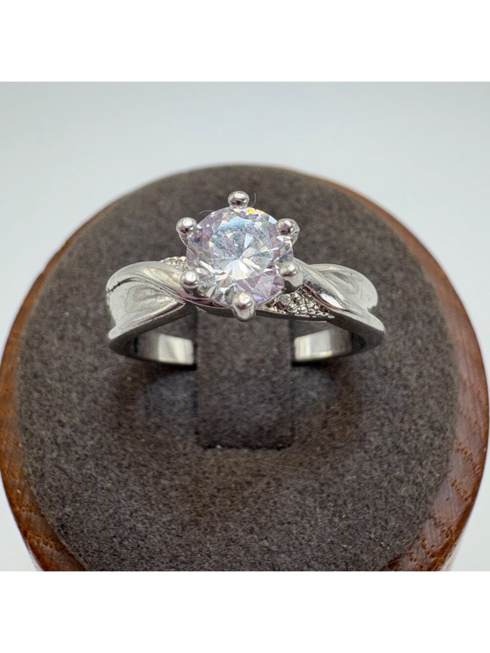 Cubic Zirconia Prong Set Statement Ring Silver Plated Size 7.25